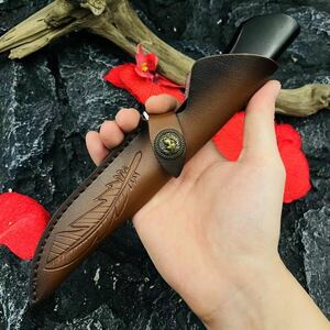  Survival knife field mountain climbing steel made outdoor leather sheath attaching super high quality ebony scabbard 