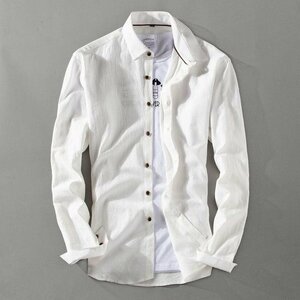 メンズ長袖シャツ、カジュアルシャツ 人気 長袖 シャツ メンズ ノーカラーシャツ ミリタリーシャツ 綿100％ 無地 抗菌防臭 XL
