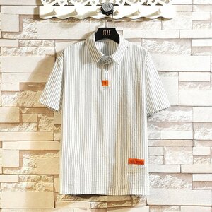 メンズポロシャツ 新品 ゴルフシャツ ゴルフウェア tシャツ シンプル ルームウェア ストライプ 半袖 高品質 大きいサイズ ホワイト3XL