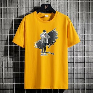 メンズ半袖Tシャツ、カットソー tシャツ メンズ 半袖 綿100％ 夏 ファッション 上着 速乾 通気性 韓国 高品質 便利 通勤　イエローXL