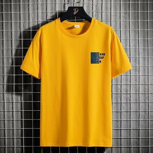 メンズ半袖Tシャツ、カットソー tシャツ 半袖 上着 トップス 丸首 肌着 吸汗 速乾 遮熱 抗菌防臭 T-shirt 涼しい 通気性　イエローL