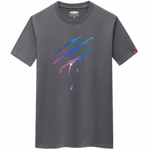 メンズ半袖Tシャツ、カットソー インナー tシャツ 胸プリント 半袖 メンズトップス 韓国 ストレッチ カジュアル 夏　グレー2XL