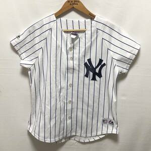 ■ 子供用 ビンテージ USA製 Majestic MLB NEW YORK YANKEES ヤンキース ベースボール シャツ 白 ストライプ ボーイズ L 野球 観戦 ■