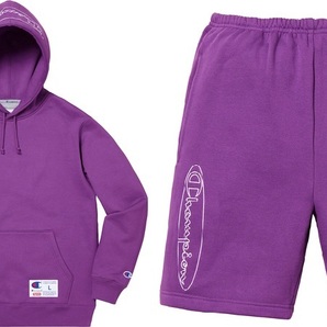 上下セットアップ Supreme × Champion 19SS Week11 Outline Hooded Sweatshirt & Sweatshort Purple Small オンライン購入 納品書タグ付 S