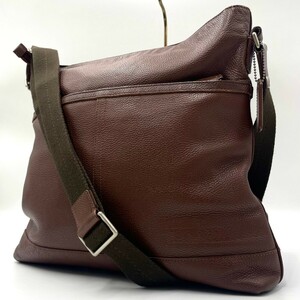  beautiful goods * high capacity COACH shoulder bag sakoshu bag Cross body A4 storage length adjustment Logo wrinkle leather leather business men's Brown Coach 