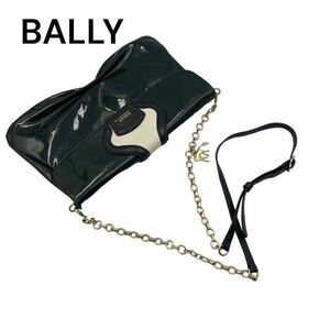 [1 иен старт ]BALLY Bally сумка на плечо эмаль зеленый золотая цепь наклонный ..A321