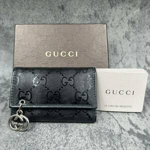  beautiful goods * box attaching *GUCCI Gucci Imp limeGG Inter locking charm black black 6 ream key case 212111*0959 silver metal fittings leather leather 