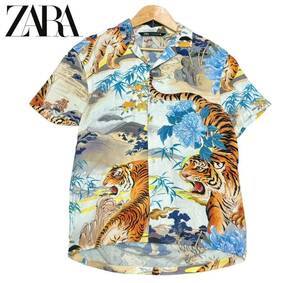 ZARA ザラ 和柄 虎 花柄 アロハ シャツ レーヨン