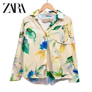 ZARA ザラ オウム オープンカラー シャツ ボタニカル