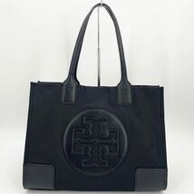 1円 TORY BURCH トリーバーチ メンズ エラ トートバッグ ハンド ビジネス A4 肩掛け デカロゴ 総柄 ロゴ金具 レザー ナイロン ブラック_画像2