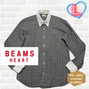 BEAMS HEART クレリックカラー グレンチェック ボタンダウン シャツ