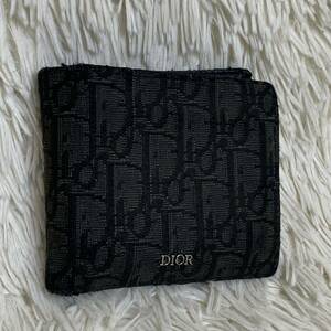 [ beautiful goods ]DIOR Dior men's folding purse 2. folding ob leak canvas black black Logo metal fittings change purse . equipped 