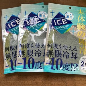 ３袋　アイスクーロッシュ 冷感マスク 水＋風で極冷 6枚　濡らしてまわして未体験の極冷　ひんやり　洗える　2色　冷感マスク 緑色