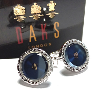 [dkc191] new goods DAKS Dux cuffs cuff links silver × cut glass navy blue navy blue blue round regular price 25,300 jpy 