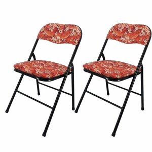 折畳み椅子 ジェネリック家具 2脚set 和モダンチェア オリジナル 和柄 伝統文様 可愛い シンプル 折畳み コンパクト パイプチェア 赤波
