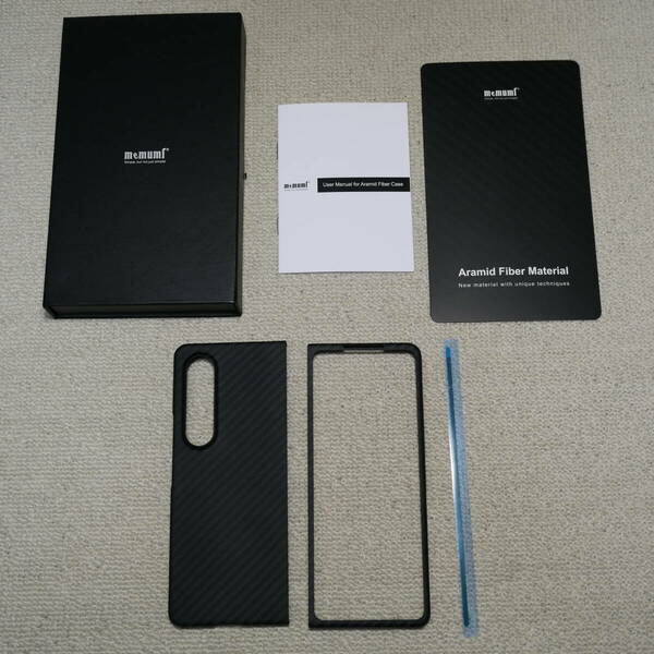 【美品】 Galaxy Z Fold 4 対応 アラミド繊維ケース memumi 0.5mm 極薄 耐衝撃 全面保護カバー ワイヤレス充電対応 ブラック