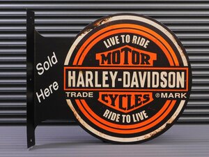 【HARLEY-DAVIDSON・ハーレーダビッドソン】※《フランジメタルサイン・両面プリント》 アメリカン雑貨　ブリキ看板　ガレージ