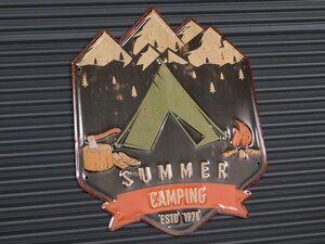 送料￥350【SUMMER CAMP・山型】※《エンボスメタルサイン》 アメリカン雑貨　エンボス看板　ブリキ看板　キャンプ　36