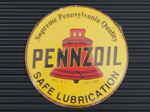 送料\350【PENNZOIL・ペンズオイル】※《ラウンドメタルサイン》 アメリカン雑貨　広告看板　ブリキ看板　94