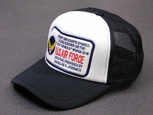 送料\350《 メッシュキャップ / U.S.A.F 》 アメカジ　モーター　U.S.AIR FORCE　企業柄　刺繍　ブラック×ホワイト