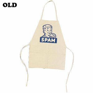 【送料無料】ＳＰＡＭ・コットンエプロン◆ＯＬＤ ホワイト(生成り)　スパム　ランチョンミート　缶詰　アメリカン　ガレージ　DIY