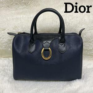 【極美品】Dior ミニボストン トロッター　オーバルロゴ　ネイビー バッグ