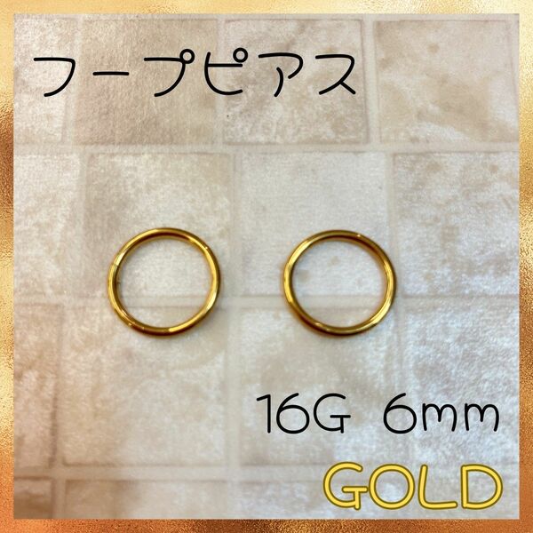 16G/6mm/ゴールド フープ ピアス セグメント サージカルステンレス 1ペア 2個