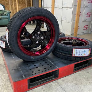 【タイヤセット 165/55R15 DM-4 15 CR】未使用 軽自動車 ブラポリ クリアレッド アルミホイール お買い得 4本セット【MATRIX WHEELS】