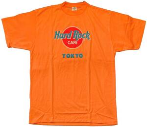 ●稀少【未使用】90's Hard Rock CAFE TOKYO ハードロックカフェ トーキョー 東京 ロゴ 両面プリントTシャツ 未着用 半袖 オレンジ FREE L