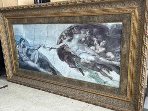 ミケランジェロ アダムの創造 額付き 名画 油彩 額付き　超大サイズ　1750x990cm