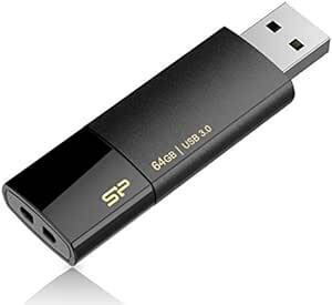 シリコンパワー USBメモリ 64GB USB3.0 スライド式 Blaze B05 ブラック SP064GBUF3B05V1