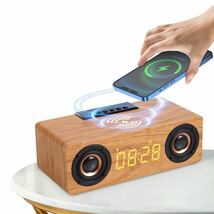 Bluetoothスピーカー ワイヤレススピーカー 木製 ブルートゥーススピーカー　木 目覚まし 時計 アラム 5種類アラーム音　ウッド_画像1