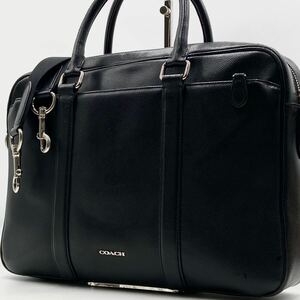 1円【美品】COACH コーチ メトロポリタン メンズ 2way ビジネスバッグ トート ブリーフケース ショルダー レザー ブラック 黒色 A4収納