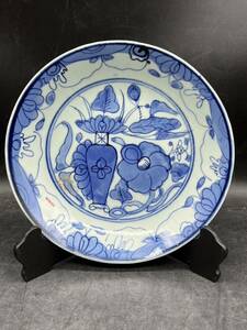 r6050628 染付 中国美術　骨董 大皿 飾皿 時代物