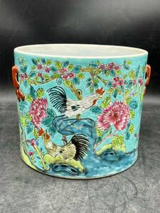 r6051021 色絵 中国美術　鳥　鉢　置物　建水　水差し　色絵磁器