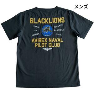 【送料無料】AVIREX アヴィレックス Tシャツ デカロゴ ワッペン 黒 ブラック コットン 綿 バックデザイン XL