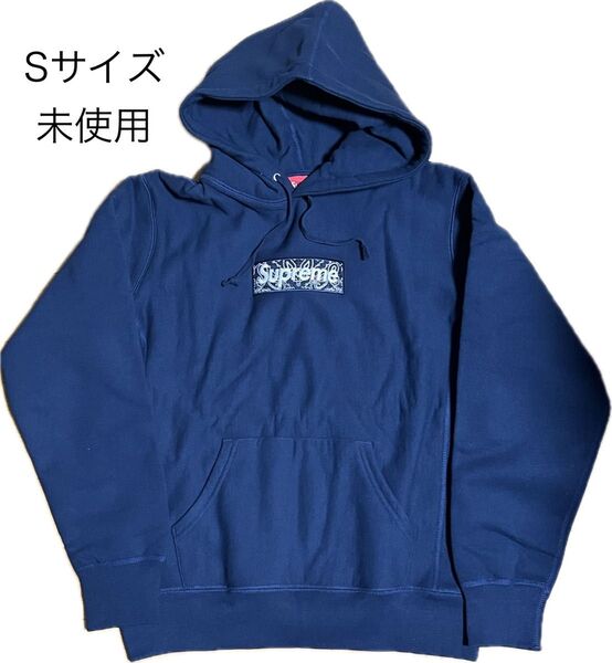 【正規品】Supreme シュプリーム ボックスロゴ ペイズリー Bandana Box Logo パーカー ネイビー S