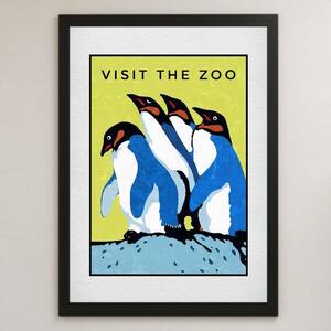 VISIT THE ZOO ペンギン イラスト アート 光沢 ポスター A3 バー カフェ ビンテージ クラシック レトロ インテリア 動物園 観光 トラベル