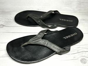 【即決】★美品★ DIESEL メンズ 27cm程度 ディーゼル ビーチサンダル 黒 ブラック レザー オシャレ 人気 