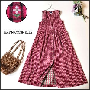 【値段交渉お気軽に♪】インポート古着●インド製2way♪刺繍総柄レトロ花柄マキシ丈ワンピース/ジレ 前開き 総刺繍 一点物 希少