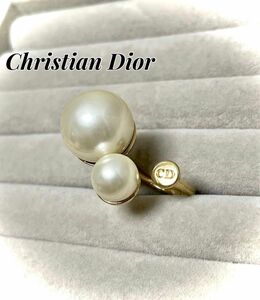 レア美品☆ Christian Dior ディオール　W パール　指輪　リング　ゴールド 金　L表記 13号相当　アクセサリー