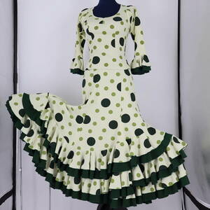 [ free shipping ][ beautiful goods order goods flamenco costume ].. avocado green × polka dot BEST EASE blouse farudasi-joSET on a grand scale spread hem 