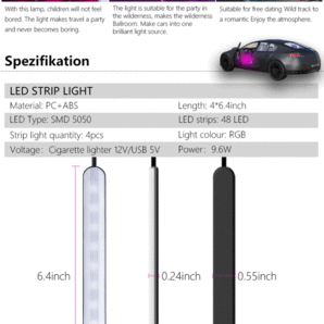 LEDテープライト アンビエントライト フットランプ 雰囲気ライト 高輝度 フットライト LEDネオンライト 車内装飾 補助照明 USBポートの画像5