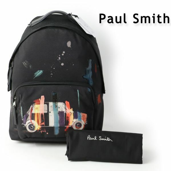 797a 新品 7.5万 ポールスミス グラフィックプリント バックパック Paul Smith ミニクーパー リュック ビジネス カジュアル 黒 843434