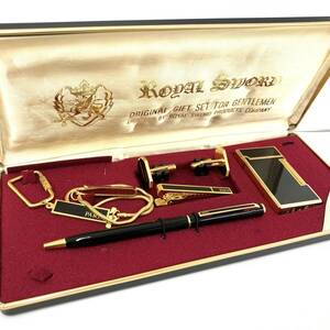 [A] RODAL SWORD Royal so-do-18KGP original gift set tiepin cuffs pen lighter long-term keeping goods present condition goods [562]