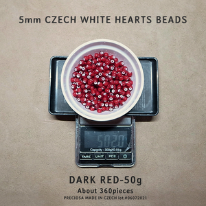 50g-5mm CZECH WHITE HEART BEADS- DARK RED/ 50g- 5mm チェコホワイトハーツビーズ- ダークレッド