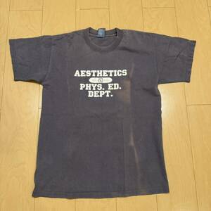 90年代ビンテージ スケーター系ブランドAESTHETICS カレッジ風ロゴTシャツ グレー サイズM 格安