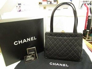 CHANEL シャネル 美品 キャビアスキン マトラッセ がま口 ココ ターンロック ショルダーバッグ トートバッグ ブラック★宅配便M★o0209