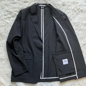 美品 XL ZARA ザラ アンコンジャケット テーラードジャケット サマージャケット 背抜き 春 夏 メンズ ブラック 黒