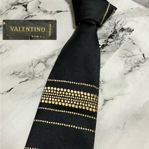 美品 VALENTINO ヴァレンティノ ネクタイ シルク100％ ドット ハイブランド 高級 メンズ ブラック 黒 ゴールド 金 レッド 赤